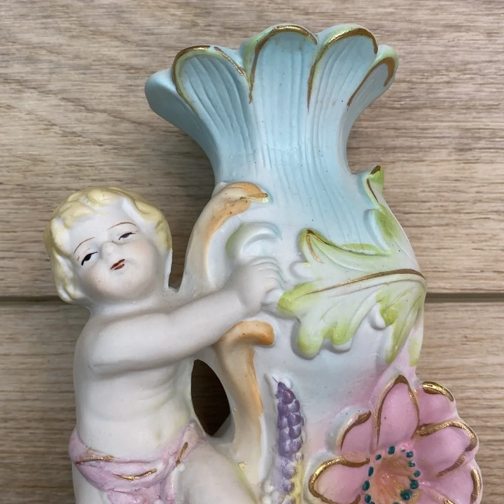 Vintage Cherub Porcelain Bud Stem Vase‎ Coquette Angelcore Fairycore Floral - Picture 2 of 10